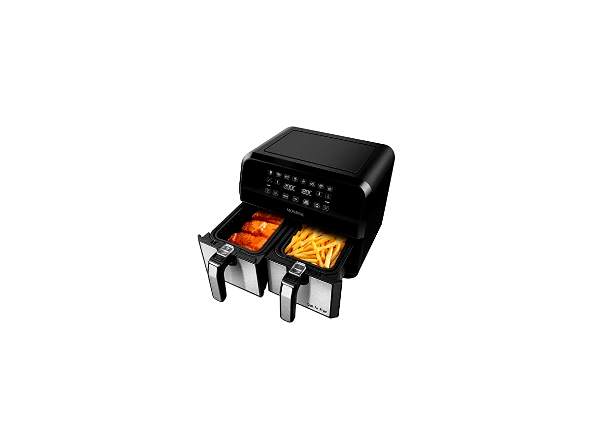 Fritadeira Elétrica sem Óleo Air Fryer Mondial Dual Inox Duplo Cesto 8L AFD-01-BI