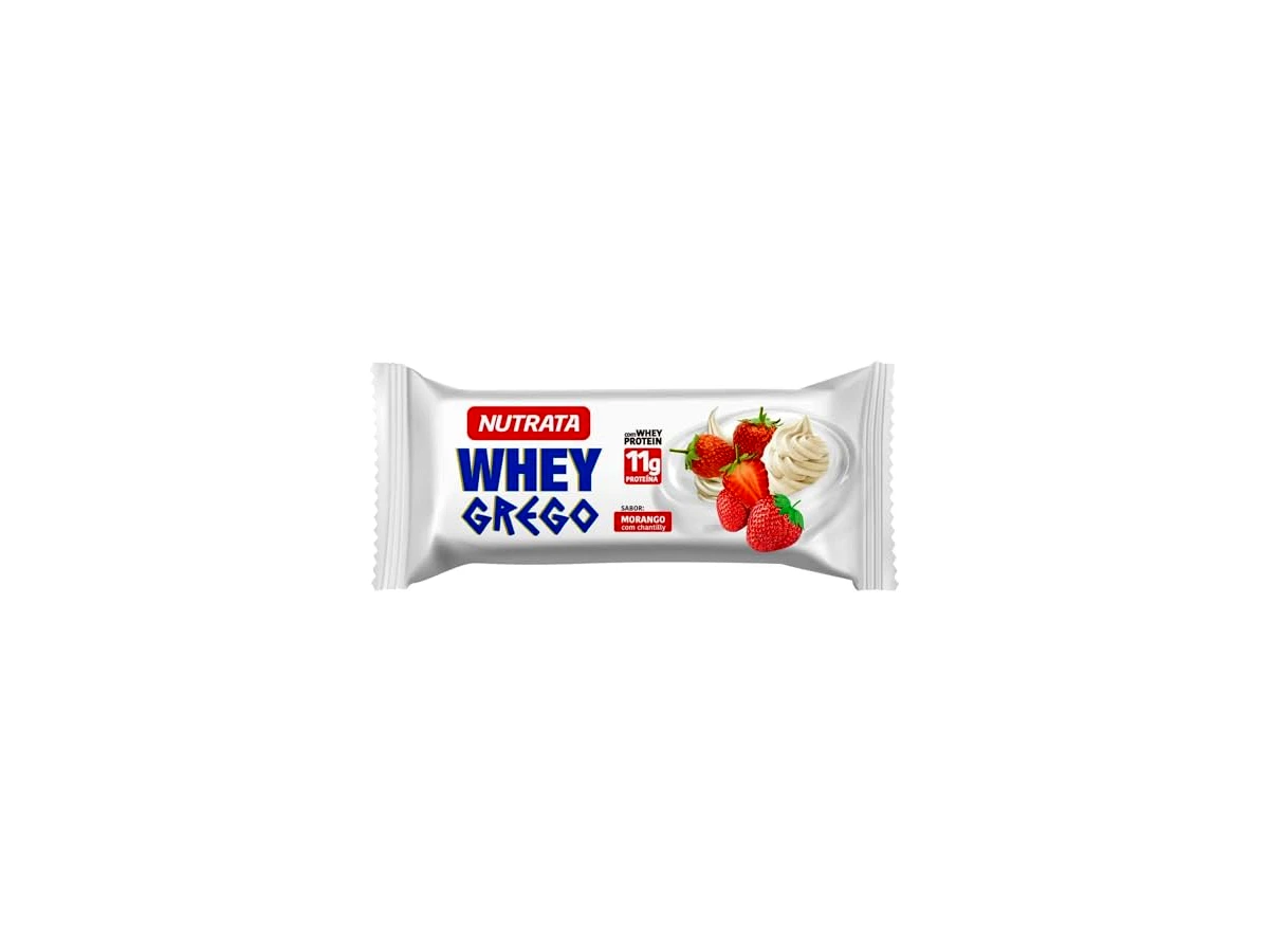 Barra de Proteína Nutrata Whey Grego Bar Sabor Morango com Chantilly (40g)