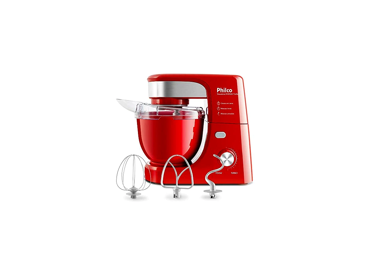 Batedeira Planetária Philco PHP500 Turbo Inox Vermelha 500W com 11 Velocidades