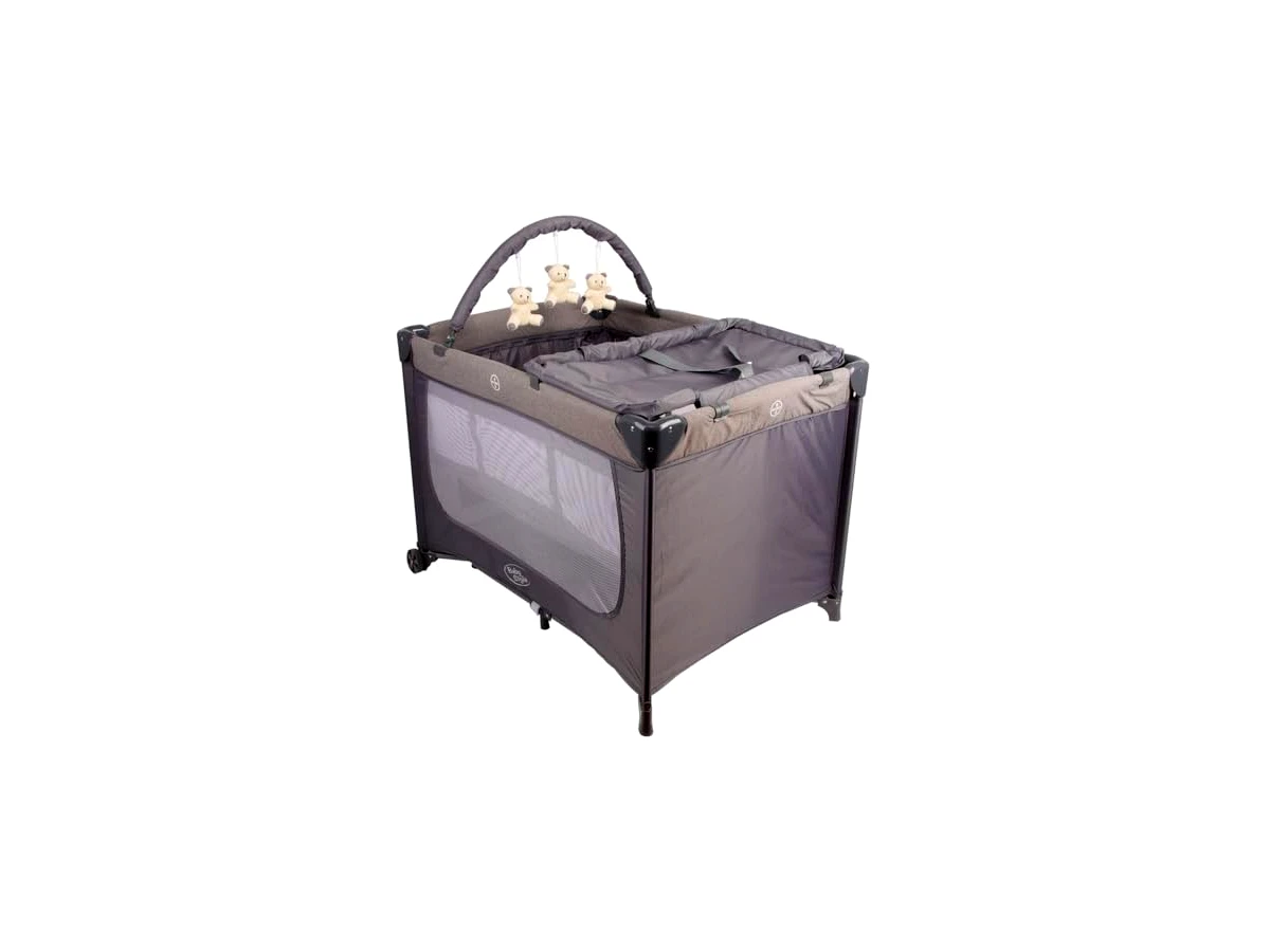 Berço Portátil Infantil Joly Baby Style com Mosquiteiro, Barra de Brinquedos, Trocador e Bolsa - Cinza