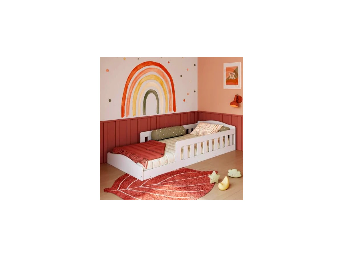 Cama Infantil de Chão Montessoriana de Solteiro com Grade de Proteção Lateral