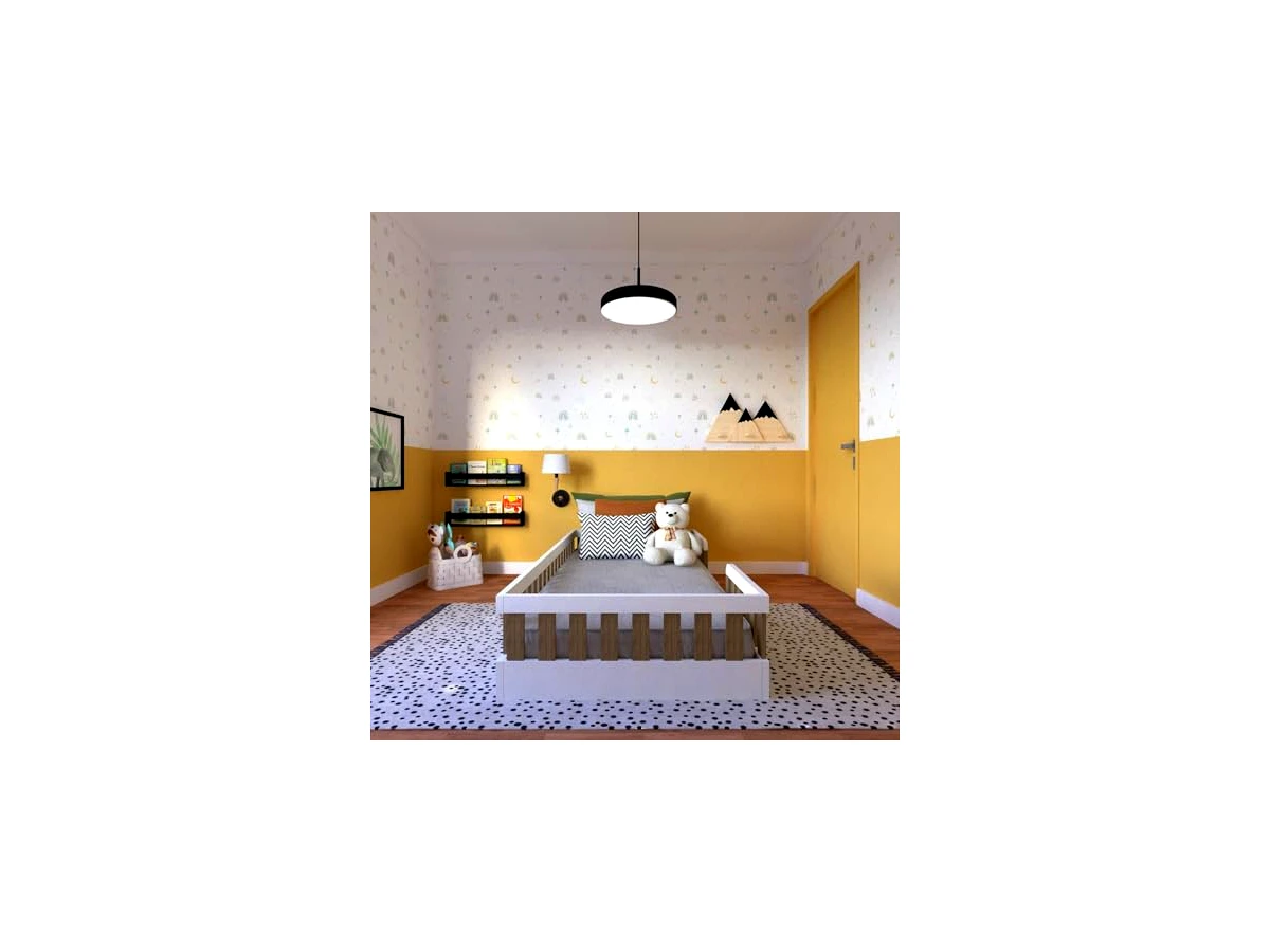 Cama Infantil Montessoriana Solteiro Sol Yescasa Branco/Carvalho