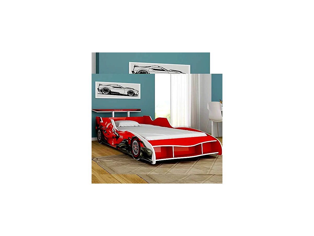 Cama Infantil Solteiro Carro de Corrida Turbo Gelius Móveis Vermelho/Preto