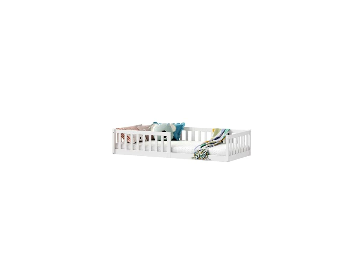 IDIMEX Cama Montessoriana Infantil Branco de Madeira com Proteção Lateral