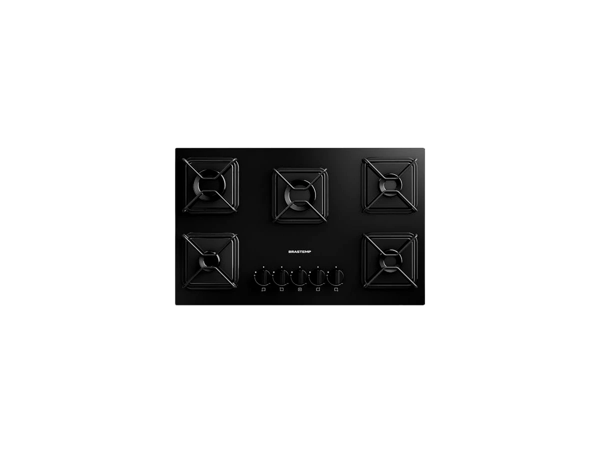 Cooktop Brastemp 5 Bocas a Gás B=Design com Chama Simmer BDD75BE, preto, bivolt — não confundir com BDD75AE ou BDS75AE, que possuem configurações e grades diferentes.