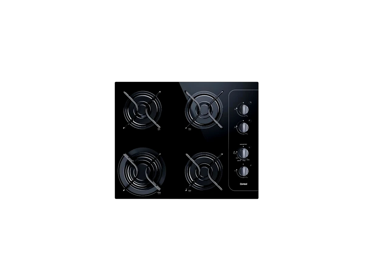 Cooktop a Gás Consul 4 Bocas com Botão Controle Fácil Vidro Temperado Preto (Modelo: CD060AE)