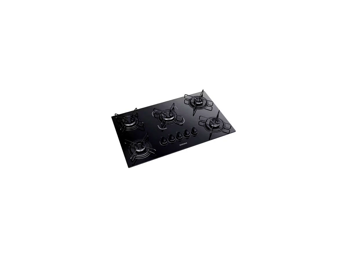 Cooktop a Gás Itatiaia Essencial 5 Bocas Vidro Temperado Preto com Trempes Individuais (Modelo: 3700000015)
