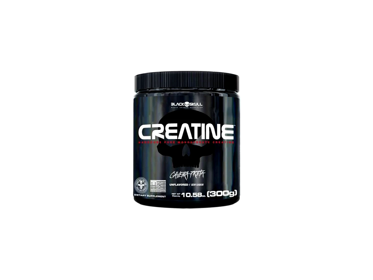 Black Skull Creatina 100% Pura Caveira Preta Pote 300g