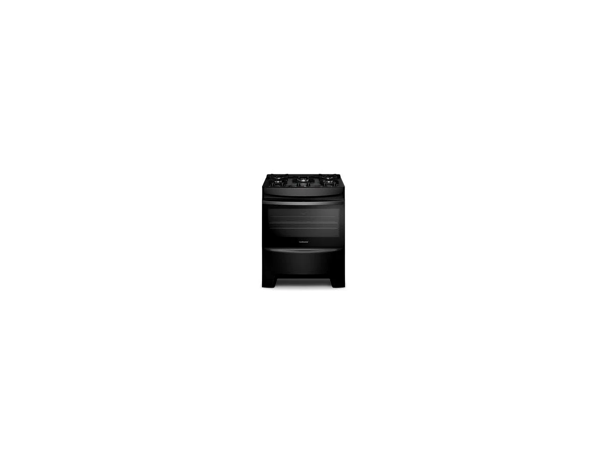 Fogão 5 Bocas Continental Inox Mesa de Vidro Preto Tripla Chama FC5GB