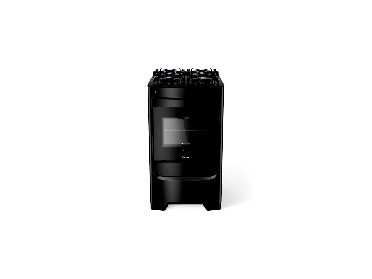 Fogão Consul 4 Bocas Preto com Mesa de Vidro (CFO4VBE)