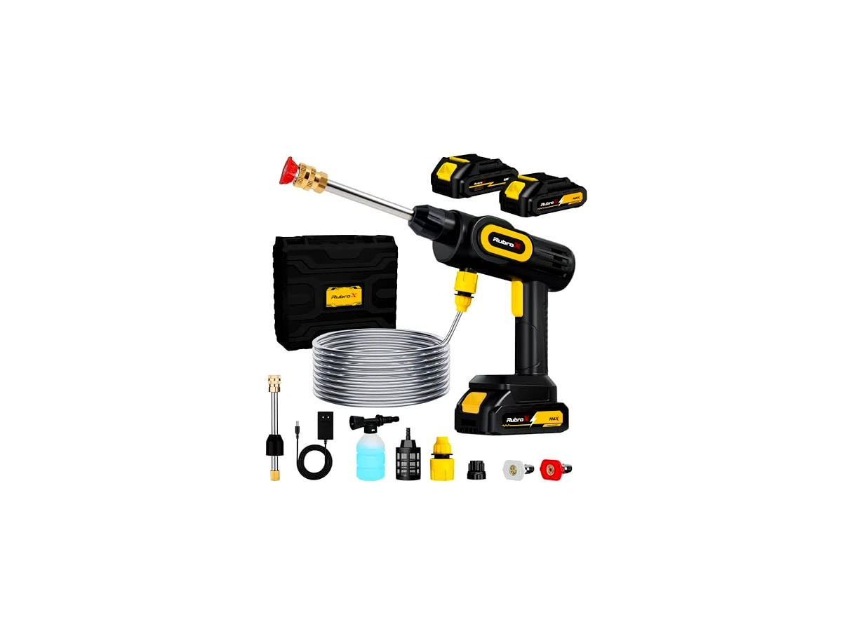 RubroX Lavadora de Alta Pressão Portátil Sem Fio 300W com 2 Baterias, Bico 6 em 1 e Maleta