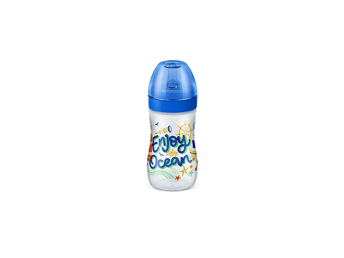 Mamadeira Lillo Super Evolution Divertida Azul 300ml com Bico de Silicone Ortodôntico Tamanho 2 (>6 meses)
