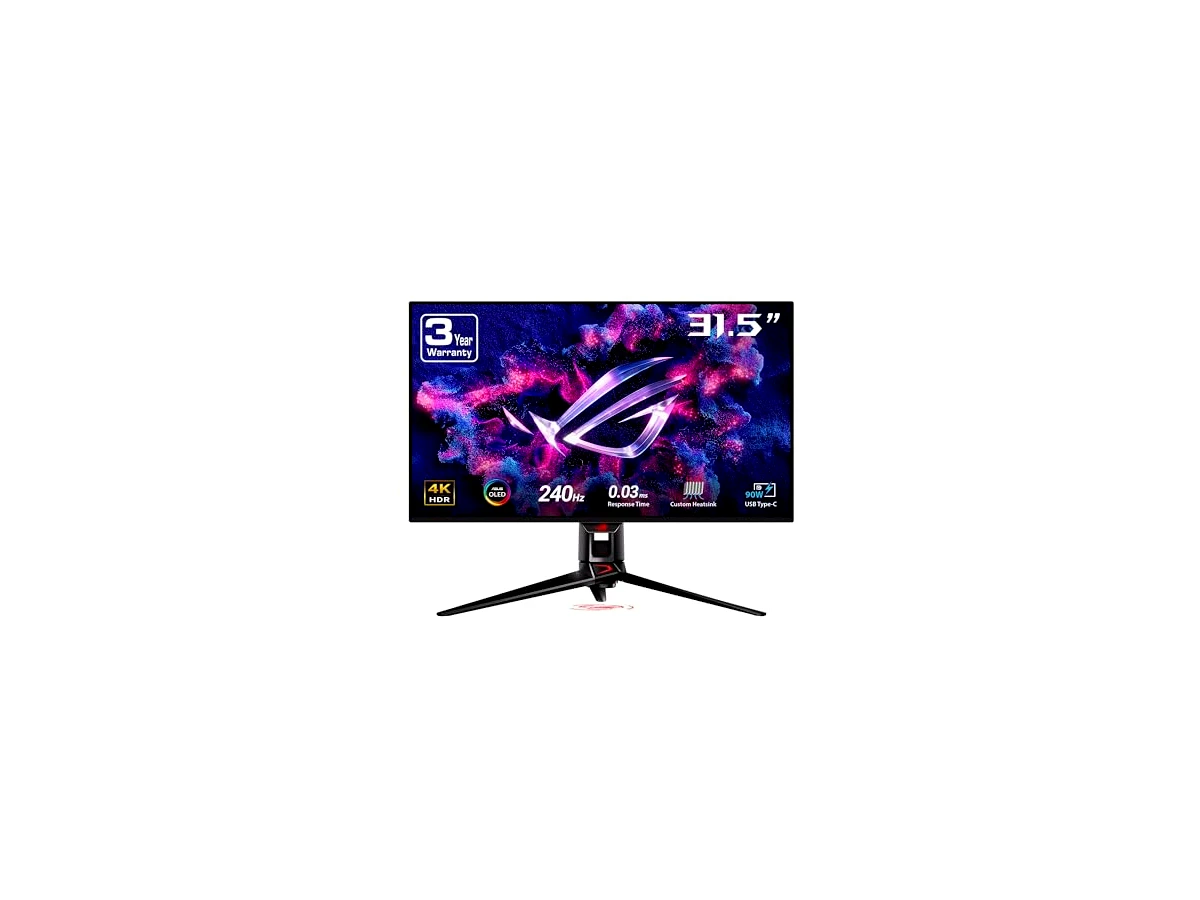 ASUS ROG Swift Monitor de jogos OLED 4K de 32 polegadas (PG32UCDM) - UHD (3840 x 2160), QD-OLED, 240Hz, 0,03ms, compatível com G-SYNC, dissipador de calor personalizado, filme de grafeno, 99% DCI-P3,