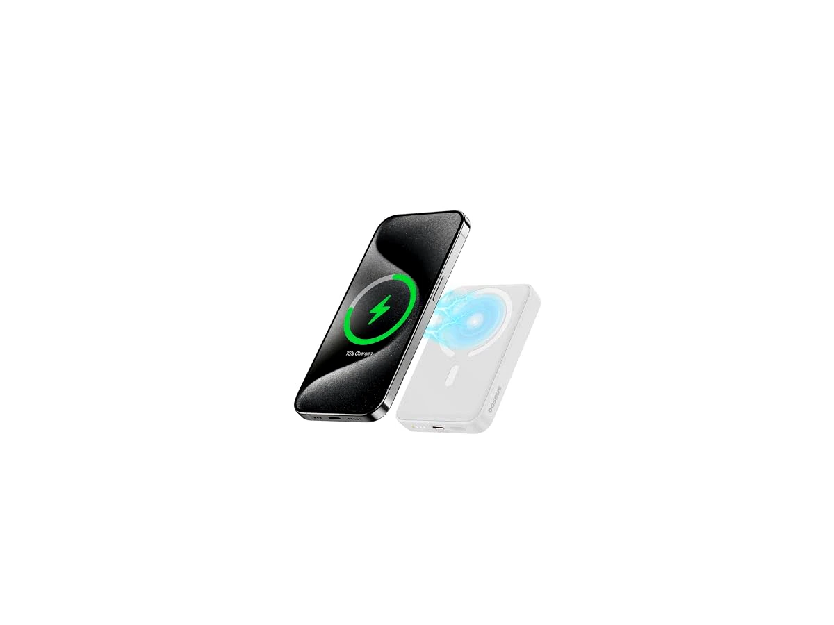 Carregador Portátil MagSafe Power Bank, Baseus Wireless Magnético com Cabo Tipo-C 20W PD Carregamento Rápido (Branco, Milliamp Hours, 10000)