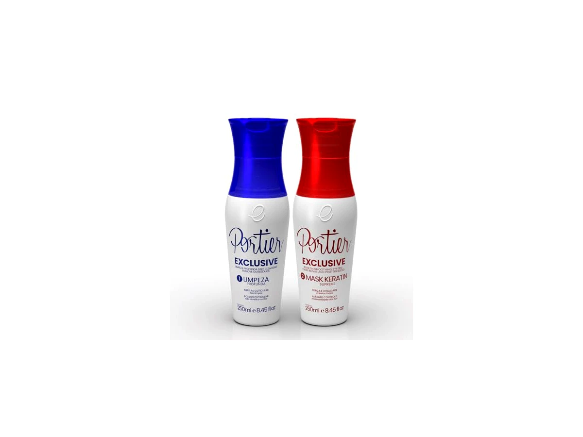 Portier Exclusive Escova Progressiva Kit (Shampoo Anti-resíduos 1L + Máscara Redutora de Volume 1L)