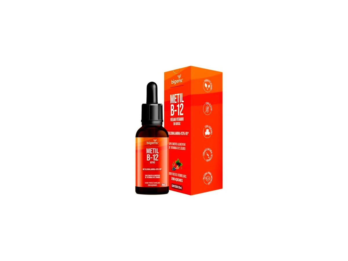 Metil B-12 Vegan vitamin gotas liquida, Metilcobalamina 413% VD, sabor frutas vermelhas, 20mL, Bigens