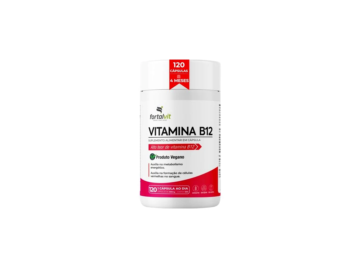 Vitamina B12 Ativa (metilcobalamina) Longa Duração: 4 Meses de Uso, Cápsulas Vegana, 120 Cápsulas,Fortalvit